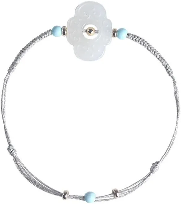 Delicate Simple Gray Woven Bracelet, Natural Hotan Jade Adjustable Bracelet, Auspicious Jewelry Gift for Men Women