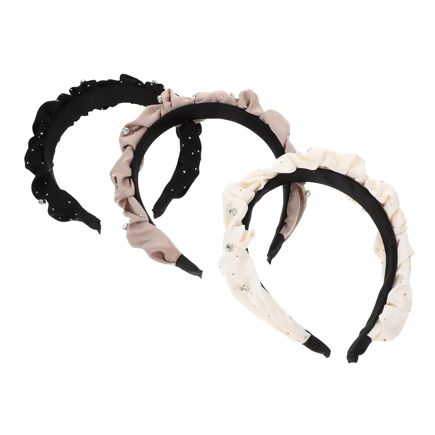 DOITOOL 3pcs Satin Pleated Headbands for Women Elegant Hair Accessories for Washing Stain Headband for Spa and Daily Use