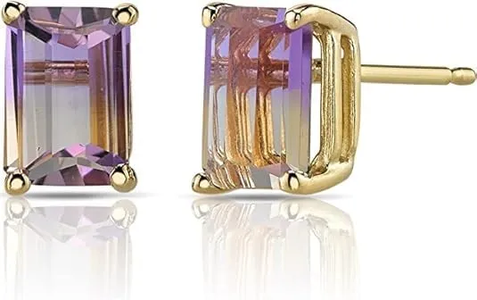 Drizzle Jewels 4.00 Ctw Emerald Cut Lab Created Ametrine Stud Earrings, 14k Yellow Gold Plated Sterling Silver