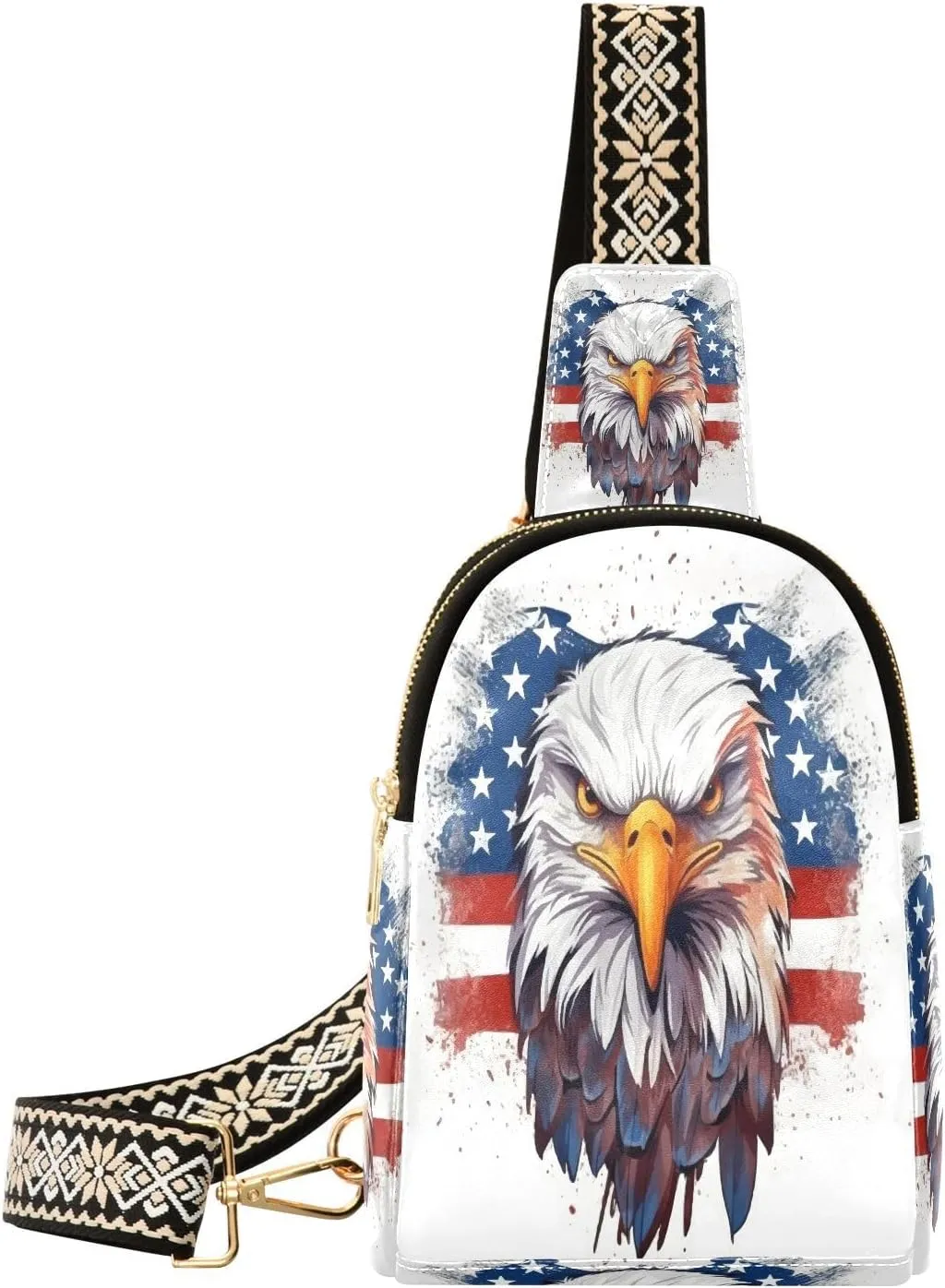 Eagle with Usa Flag Fanny Pack Crossbody PC Leather Small Sling Bag for Women Fourth Of July Fashion Waist Packs Chest Bag for Travel Sports Running Hiking
