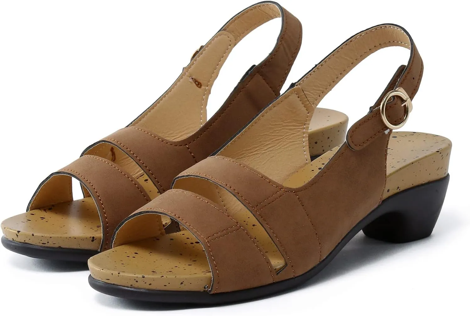Eduavar Sandals for Women Dressy Summer, Orthopedic Sandals for Women Casual Open Toe Chunky Low Heel Sandals with Buckle
