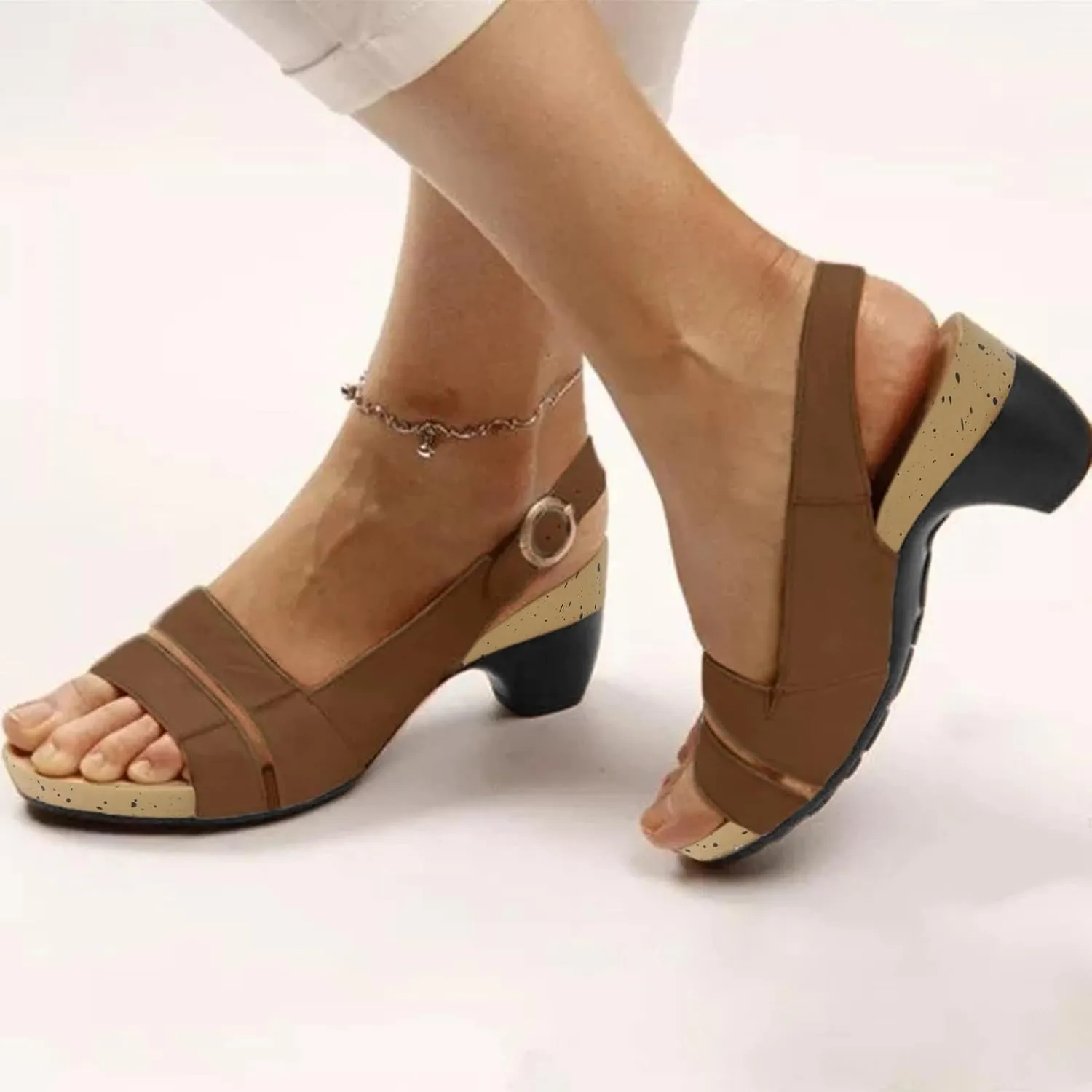 Eduavar Sandals for Women Dressy Summer, Orthopedic Sandals for Women Casual Open Toe Chunky Low Heel Sandals with Buckle