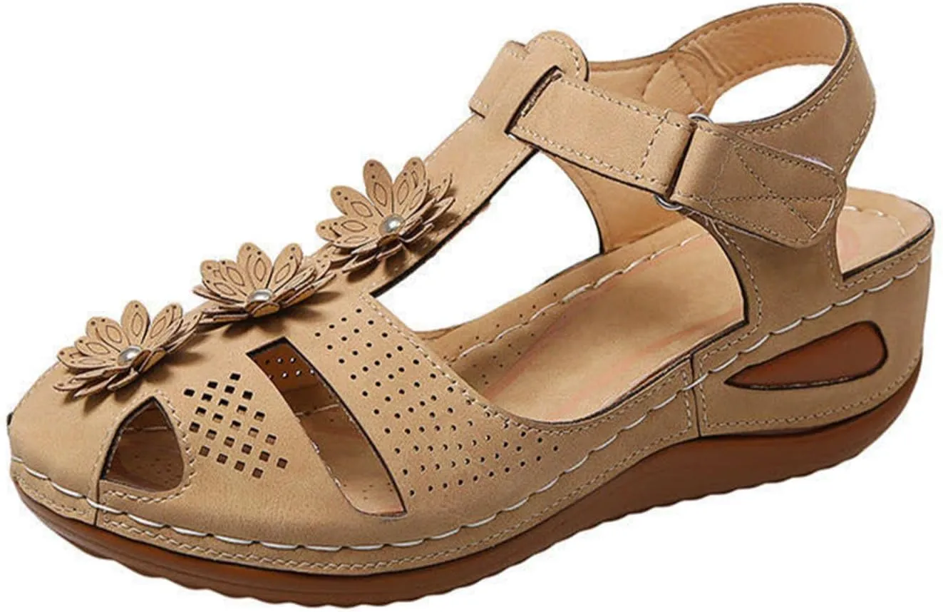 Eduavar Womens Sandals, Sandals for Women Casual Summer Close Toed Sandals Ankle Strap Wedge Sandals Shoes
