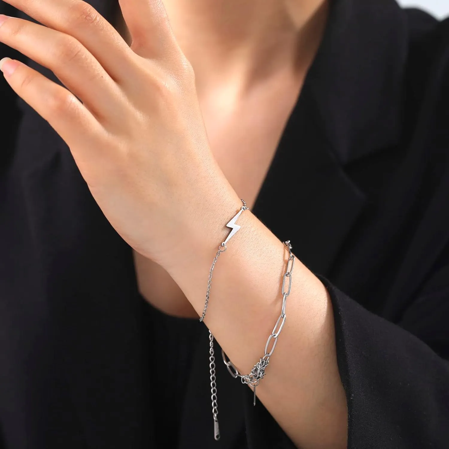 EUEAVAN Delicate layered lightning bolt symbol bracelet Simple Fashion minimalism Bangle Glamorous jewelry gifts for Women