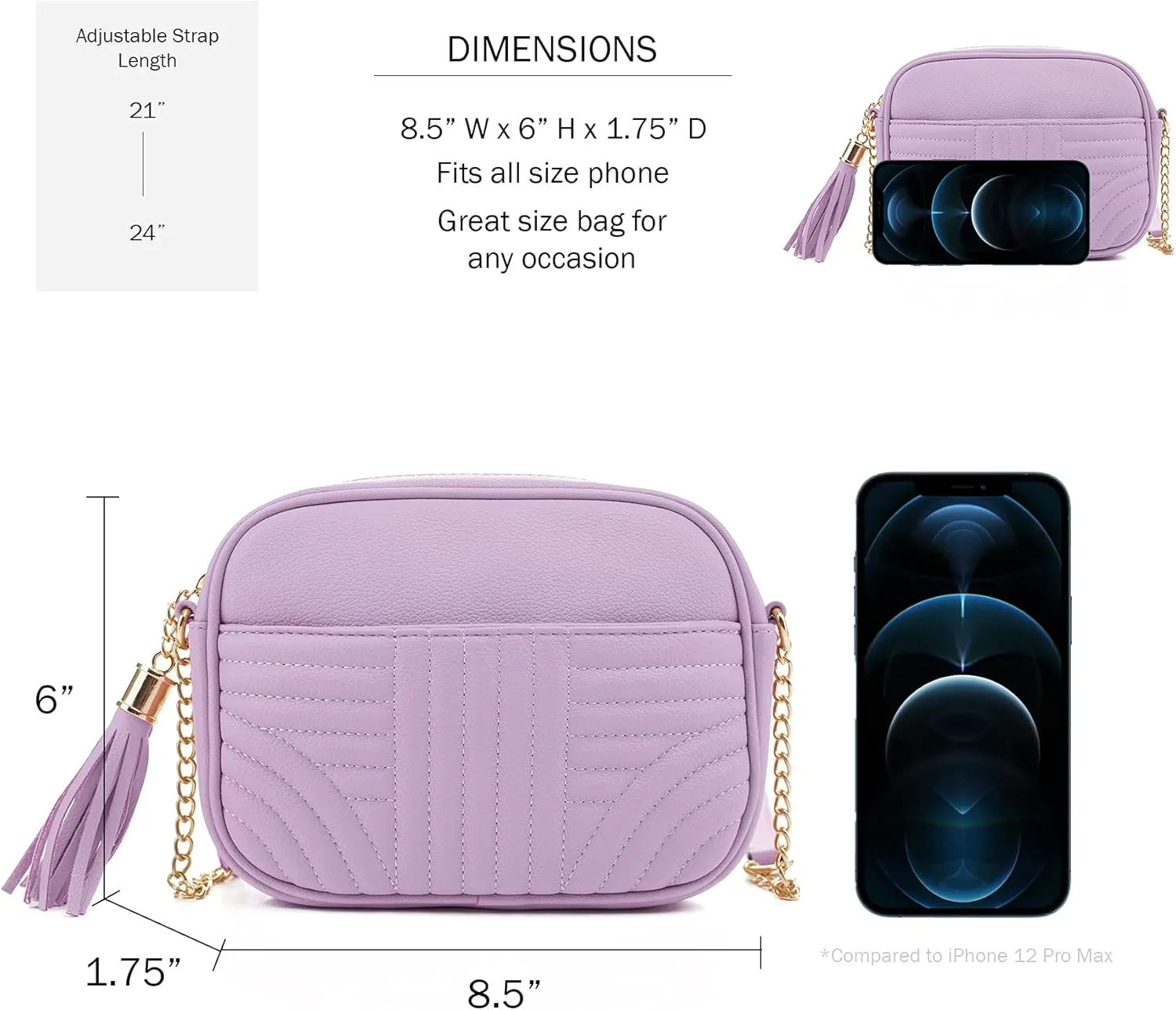 EVVE Quilted Crossbody Bags for Women - Stylish Camera Bag with Tassel - Lightweight Medium Size Shoulder Purse