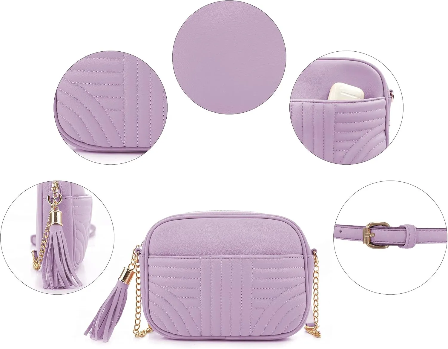 EVVE Quilted Crossbody Bags for Women - Stylish Camera Bag with Tassel - Lightweight Medium Size Shoulder Purse