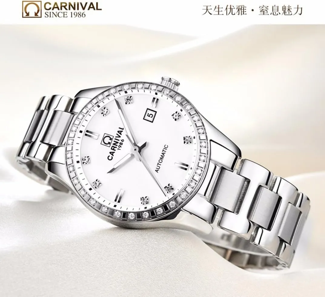 FANMIS Luxury Automatic Mechanical Rhinestones Men Women Date Luminous Waterproof Stainless Steel Couple Watch