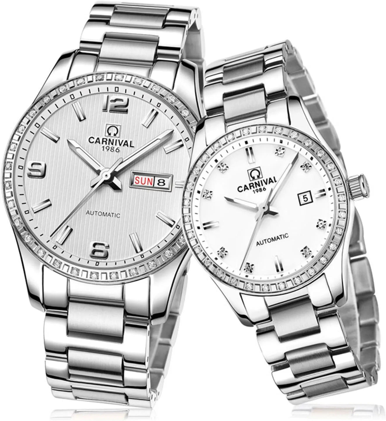FANMIS Luxury Automatic Mechanical Rhinestones Men Women Date Luminous Waterproof Stainless Steel Couple Watch