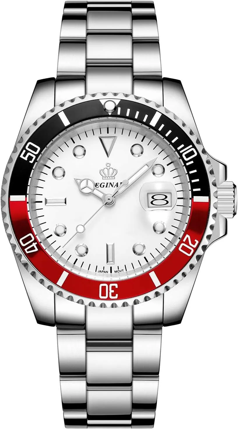 FANMIS Mens Luxury Watches Rotatable Bezel Sapphire Glass Luminous Hand Quartz Silver Tone Stainless Steel Watch