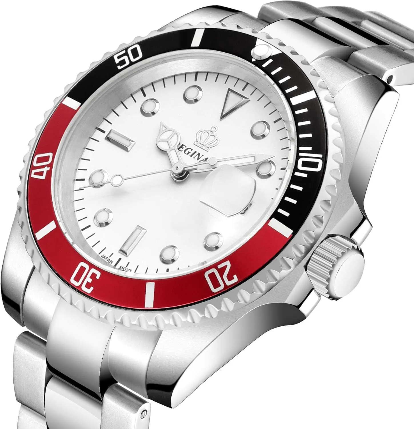 FANMIS Mens Luxury Watches Rotatable Bezel Sapphire Glass Luminous Hand Quartz Silver Tone Stainless Steel Watch