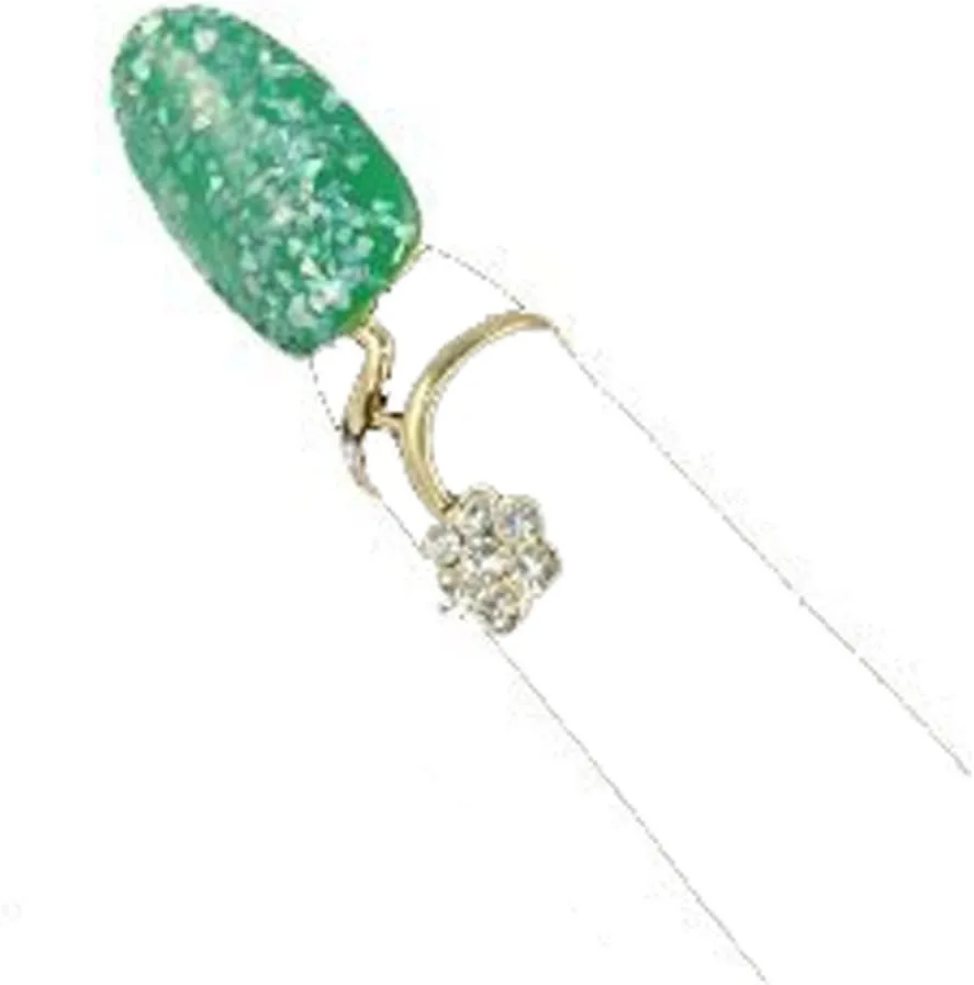 Fashion Jewelry ~ Green Rhinestone Floral Nail Midi Ring (Style 122659GR dd)