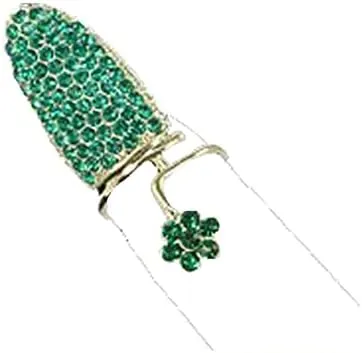 Fashion Jewelry ~ Green Rhinestone Floral Nail Midi Ring (Style 122660GR dd)