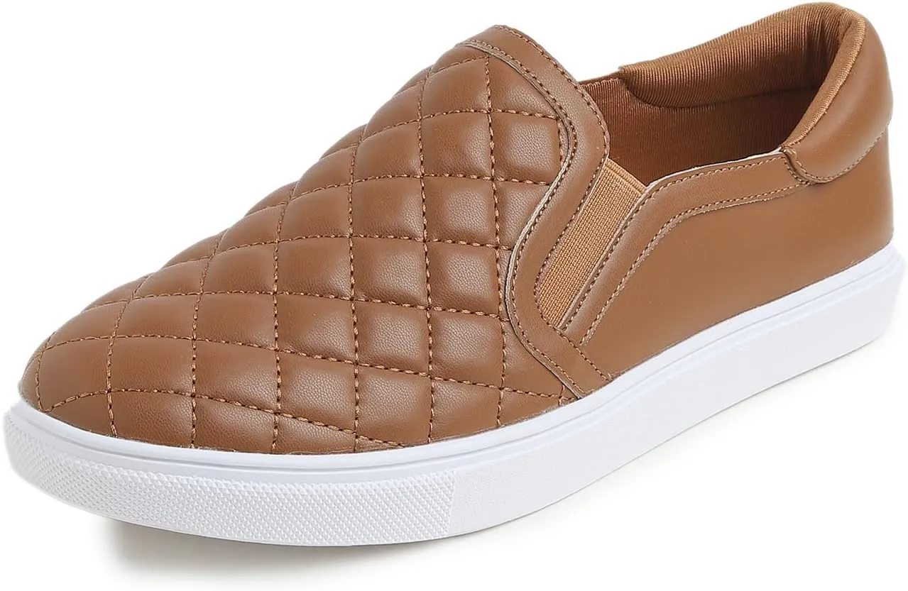 FEVERSOLE Women's Casual Slip On Sneaker Comfortable Quilted Loafer Travel Walking Shoes