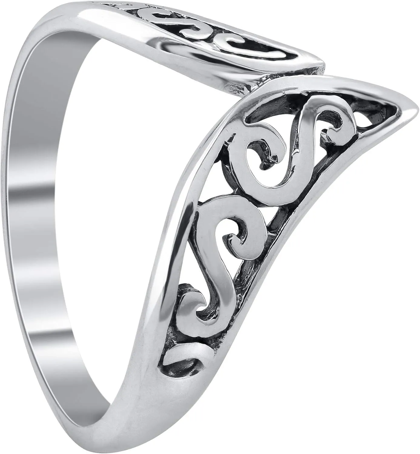 Filigree Chevron Midi V Band 925 Sterling Silver Ring