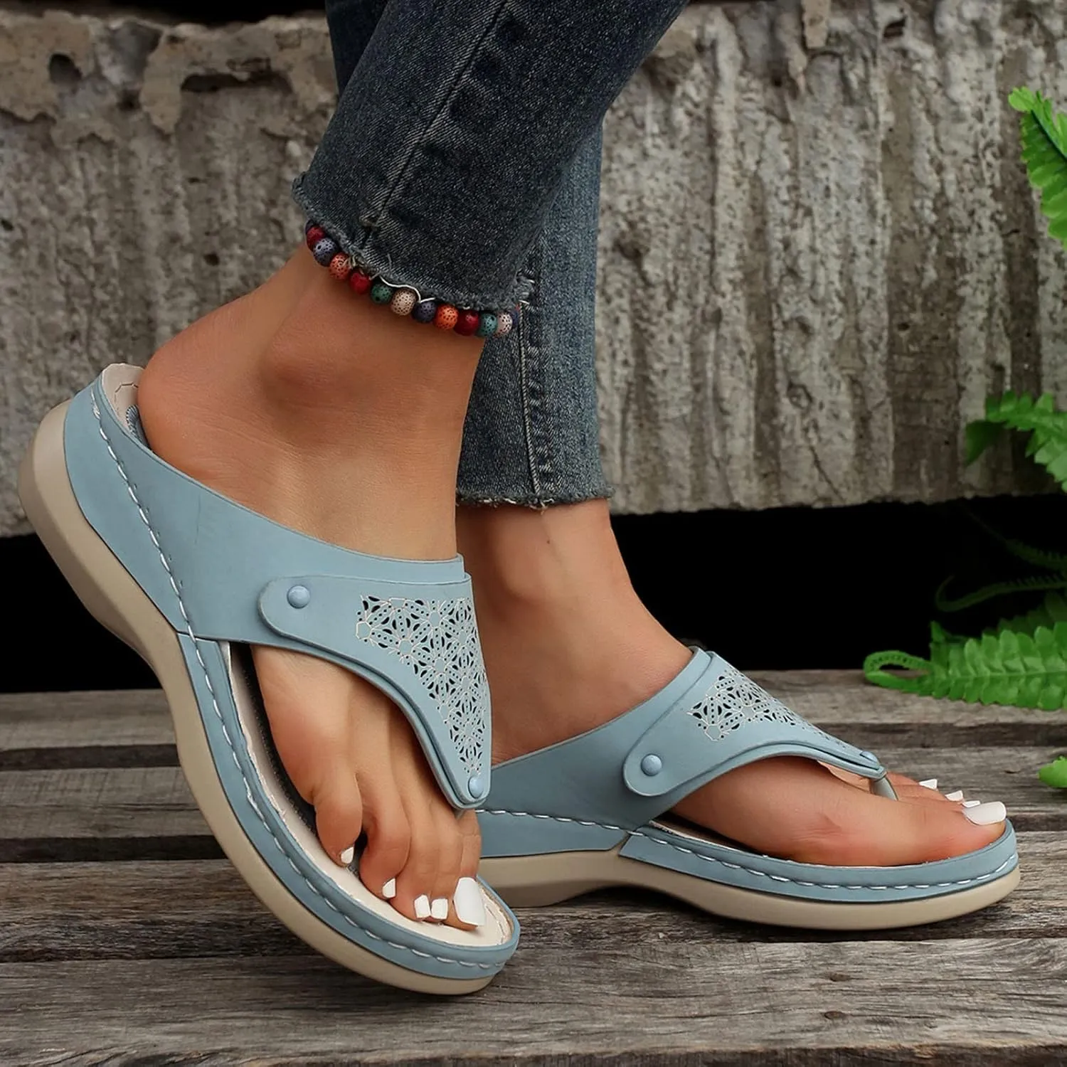 Flats Sandals for Women Orthopedic Bohemian Breathable Open Toe Fashion 2025 Summer Walking Thong Shoe