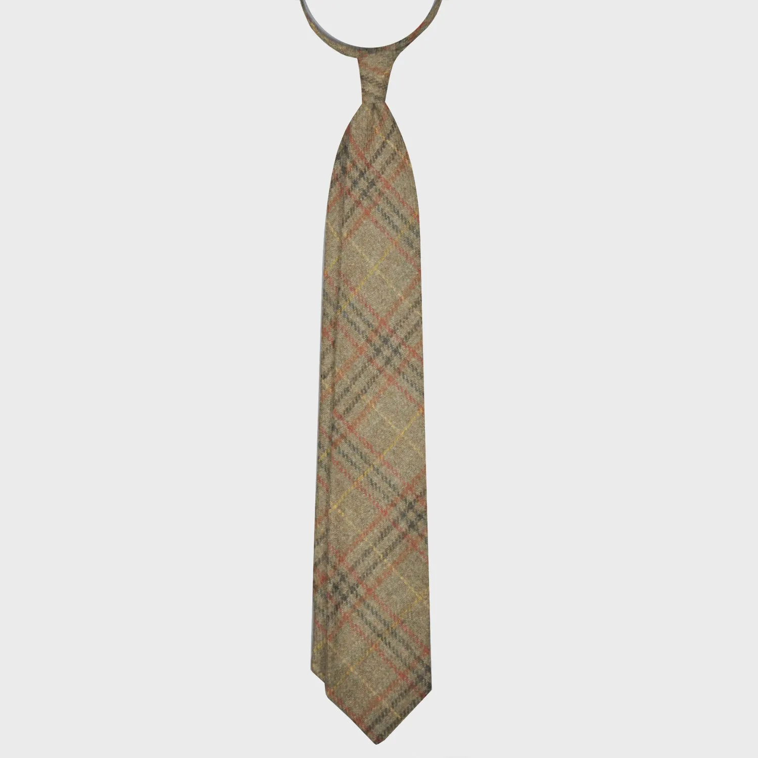 Classic F. Marino Glen Plaid Army Green Tweed Tie - 3-Fold Design