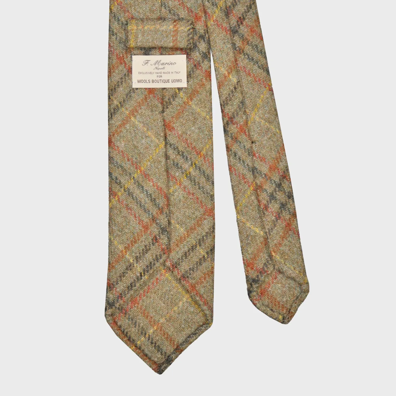Classic F. Marino Glen Plaid Army Green Tweed Tie - 3-Fold Design