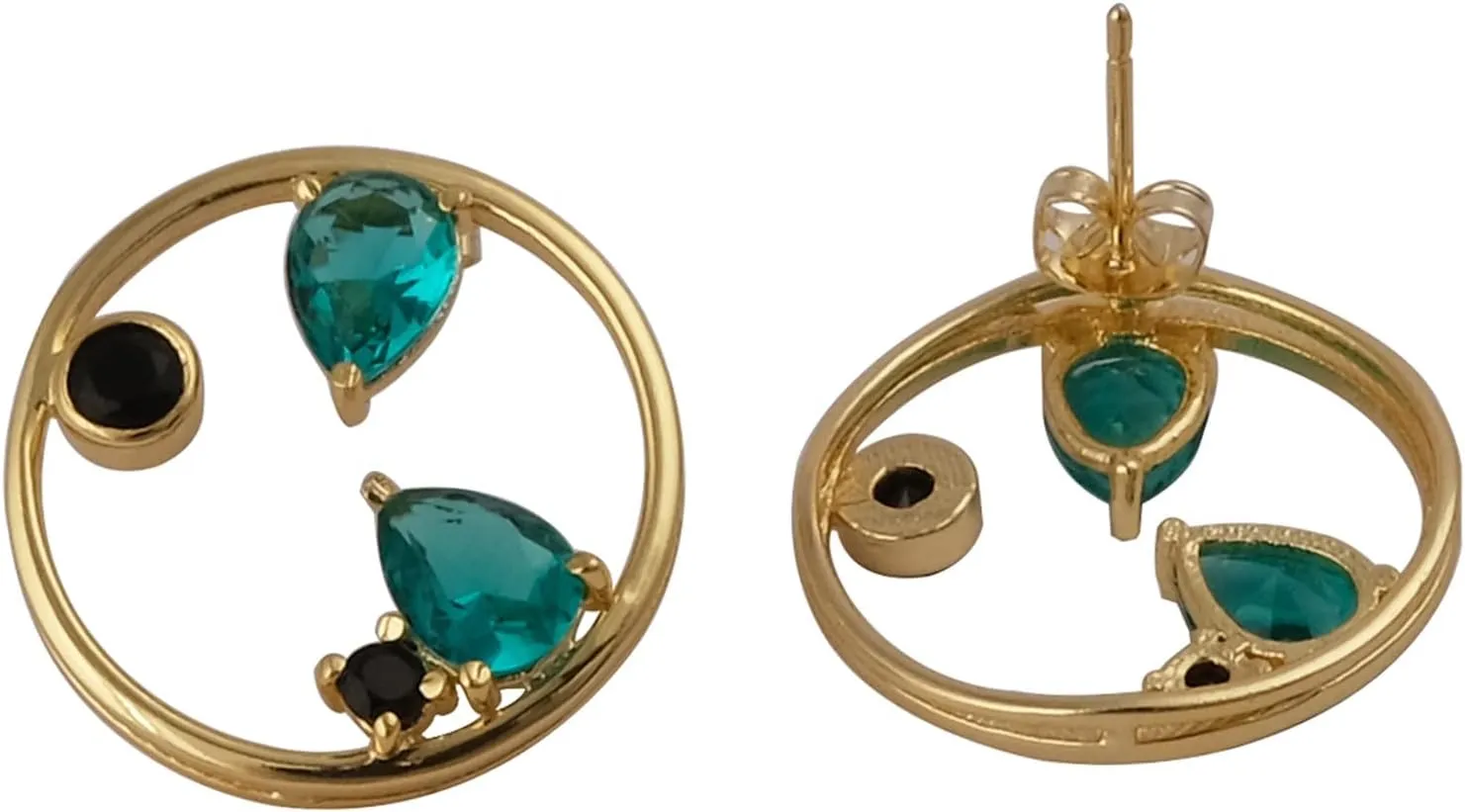 Gemstone Apatite & Black Onyx Stud Earring Pair | Pear & Round Shape Handmade Prong Set Stud Earring | Gold Plated Push Back Stud Earring | Gift For Her Jewelry | 1979)15