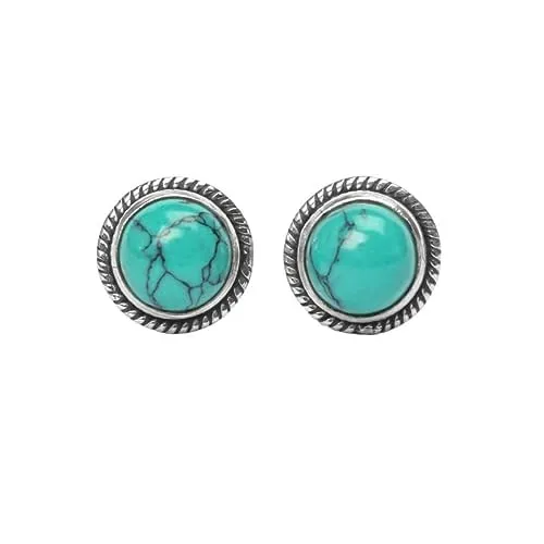 Gemstone Stud Earrings in 925 Sterling Silver | Natural 6MM Gemstones - Amethyst, Onyx, Citrine, Moonstone | Hypoallergenic Jewelry (Turquoise)