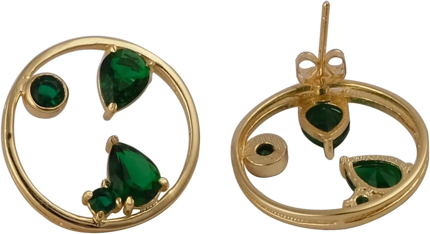 Gift For Her Jewelry | Prong Set Pear & Round Shape Handmade Stud Earring | Emerald Quartz Gemstone Stud Earring Pair | Push Back Gold Plated Stud Earring | 1979)14
