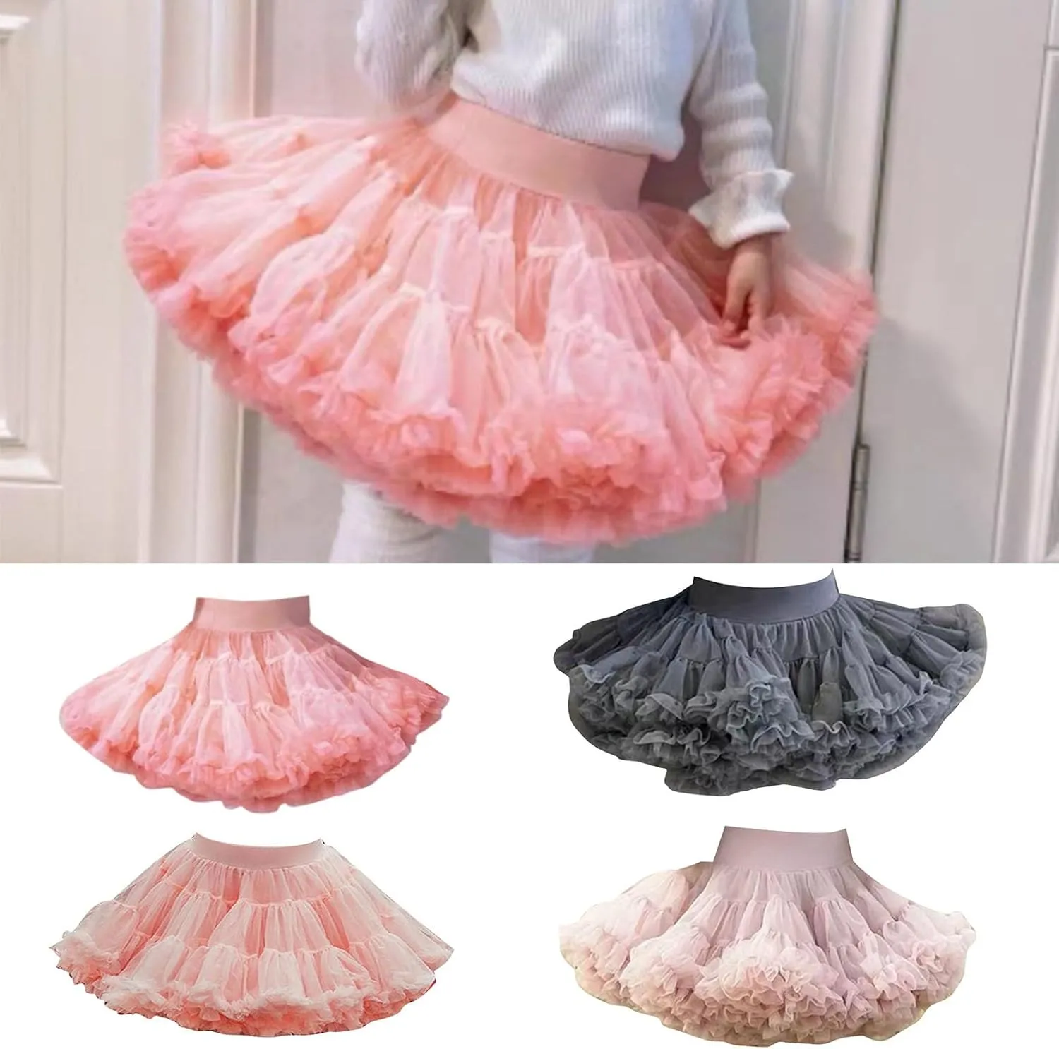 Girls Layered Tutu Skirt Ruffle Tiered Tulle Elastic Princess Dress Toddler Cute Summer Ballet Dance Skirts