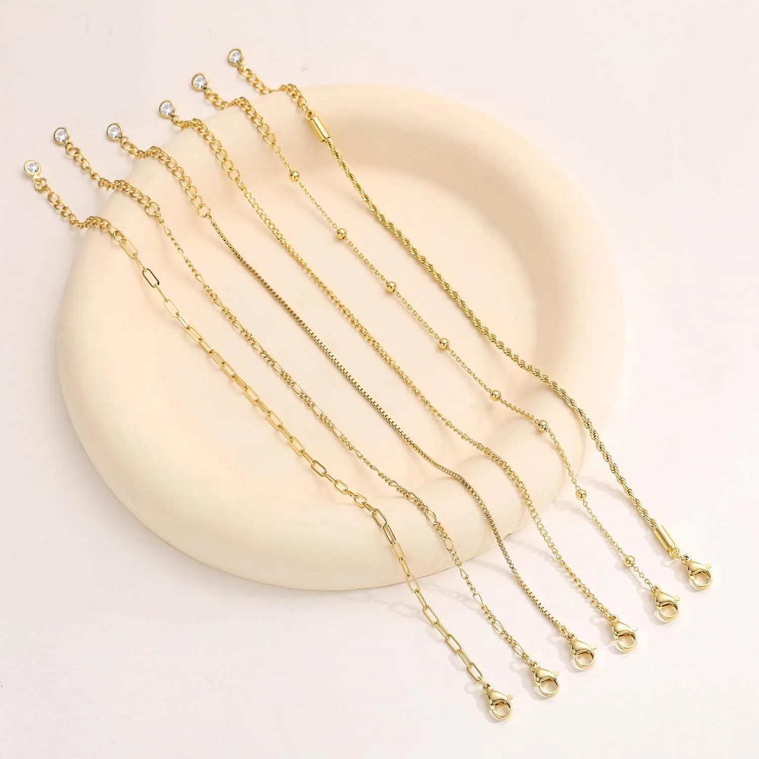 Gold Stack Bracelets for Women: Dainty Thin Bracelet Set Trendy 14K Gold Plated Waterproof Bracelets for Women Adjustable Tennis Beaded Figaro Rope Paperclip Box Link Bracelet Gold Jewelry