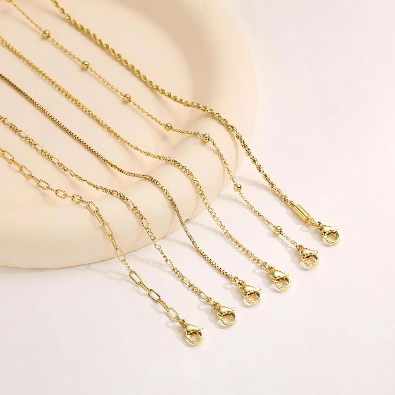 Gold Stack Bracelets for Women: Dainty Thin Bracelet Set Trendy 14K Gold Plated Waterproof Bracelets for Women Adjustable Tennis Beaded Figaro Rope Paperclip Box Link Bracelet Gold Jewelry