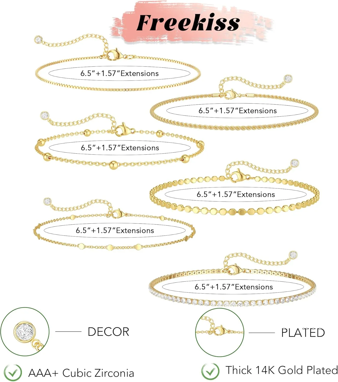 Gold Stack Bracelets for Women: Dainty Thin Bracelet Set Trendy 14K Gold Plated Waterproof Bracelets for Women Adjustable Tennis Beaded Figaro Rope Paperclip Box Link Bracelet Gold Jewelry