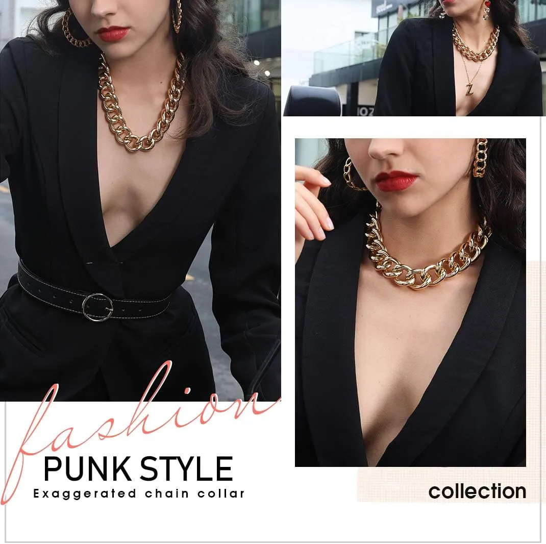 GoldChic JEWELRY Chunky Chokers Gold Chain Necklace for Women, 5mm/12mm/23mm Hip Hop Turnover Cuban Chain Necklace, Thick Link Choker Chain Necklaces 161820 22''(Gift Box)