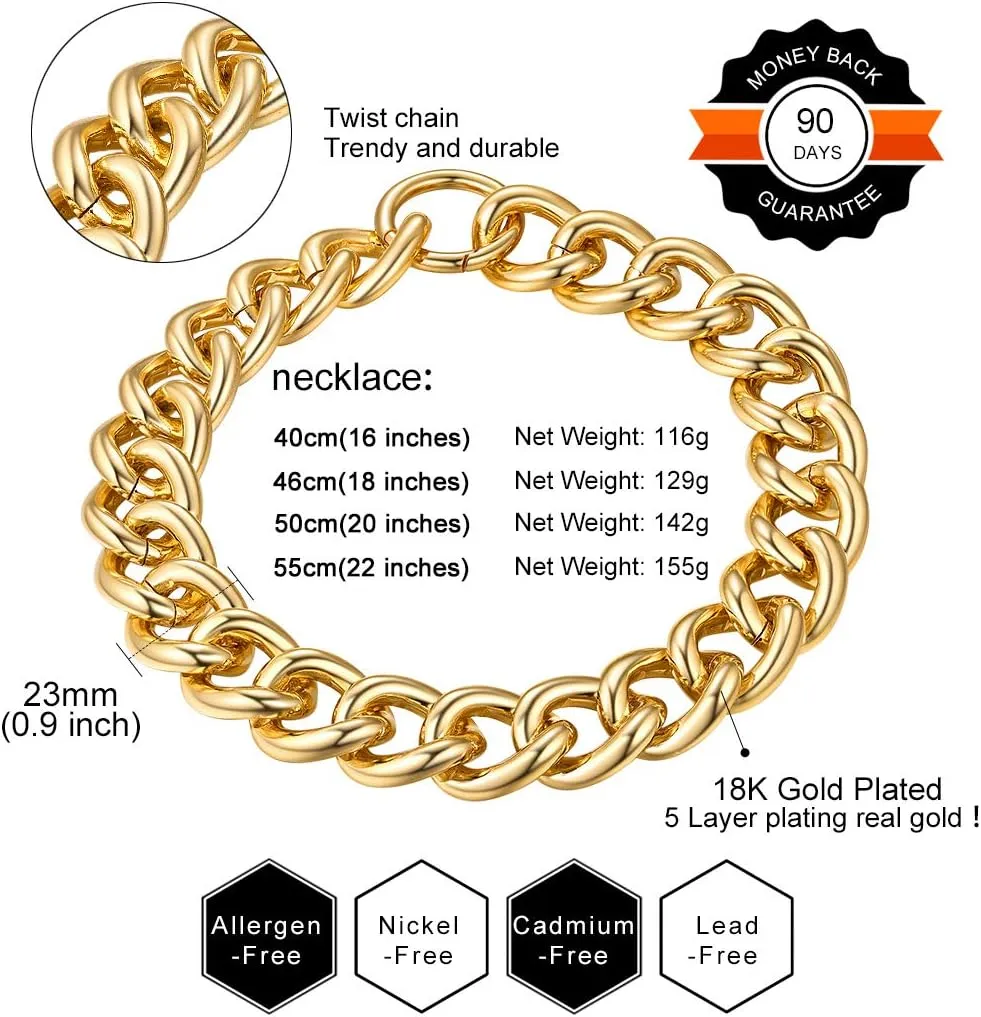 GoldChic JEWELRY Chunky Chokers Gold Chain Necklace for Women, 5mm/12mm/23mm Hip Hop Turnover Cuban Chain Necklace, Thick Link Choker Chain Necklaces 16??18??20?? 22''(Gift Box)