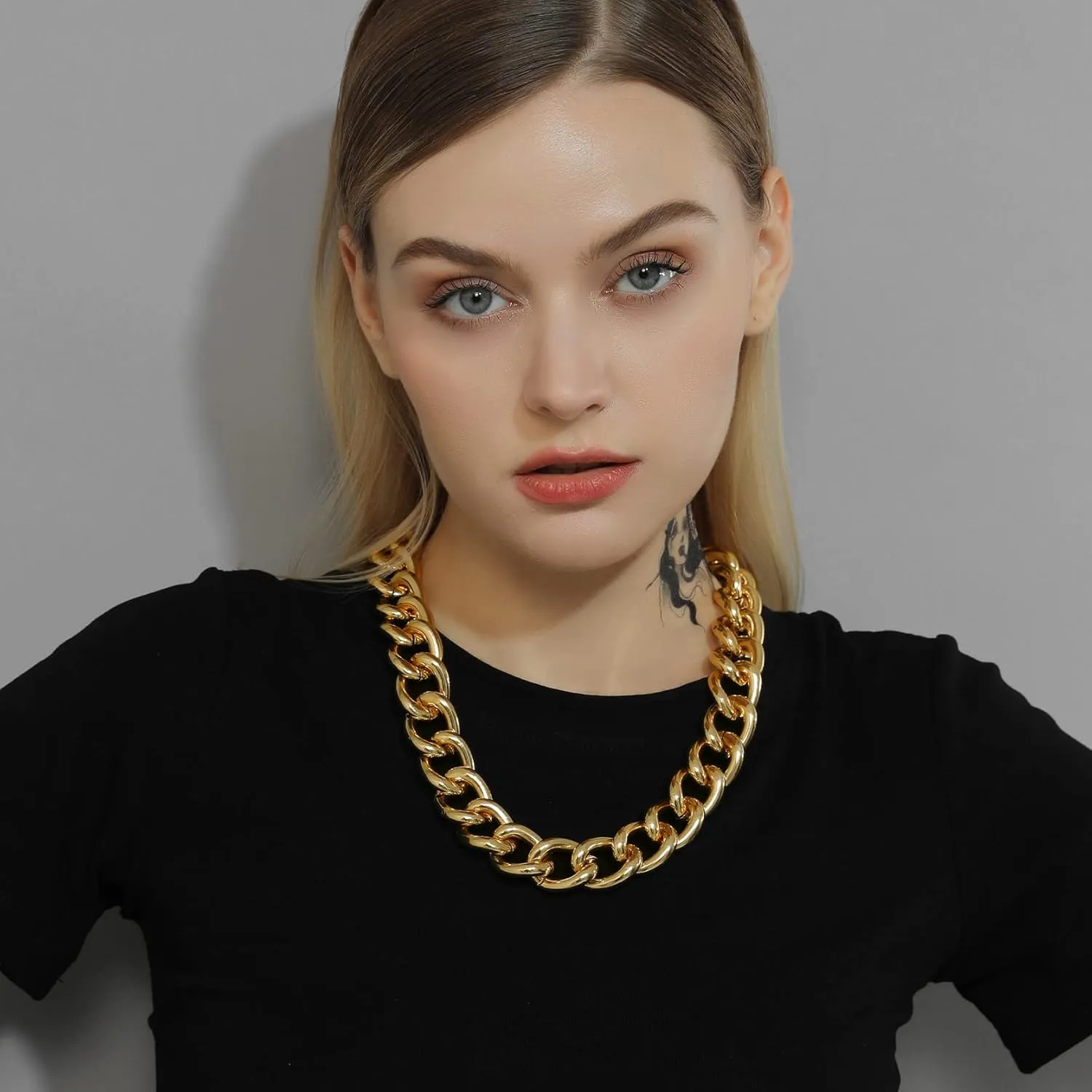 GoldChic JEWELRY Chunky Chokers Gold Chain Necklace for Women, 5mm/12mm/23mm Hip Hop Turnover Cuban Chain Necklace, Thick Link Choker Chain Necklaces 161820 22''(Gift Box)