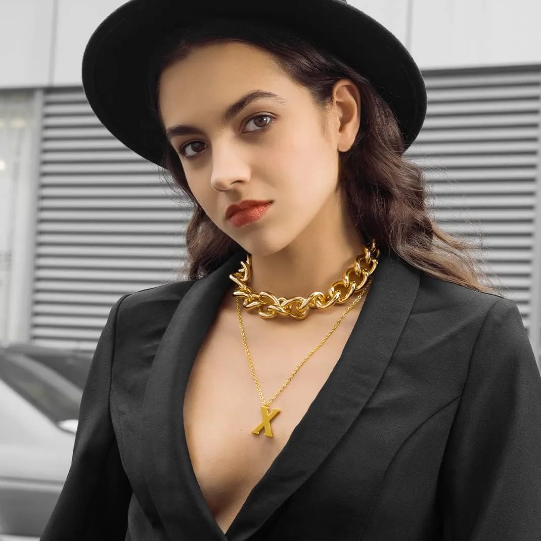 GOLDCHIC JEWELRY Chunky Chokers Gold Chain Necklace for Women, 5mm/12mm/23mm Hip Hop Turnover Cuban Chain Necklace, Thick Link Choker Chain Necklaces 161820 22''(Gift Box)