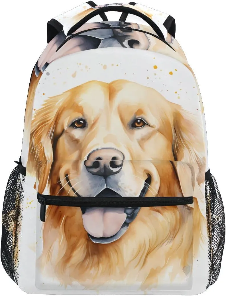 Golden Retriever Dog Backpack for Women Mens Girls Boys Teens, School Backpacks Students Laptop Bookbag Rucksack Casual Daypack for Hiking Traveling Camping Work