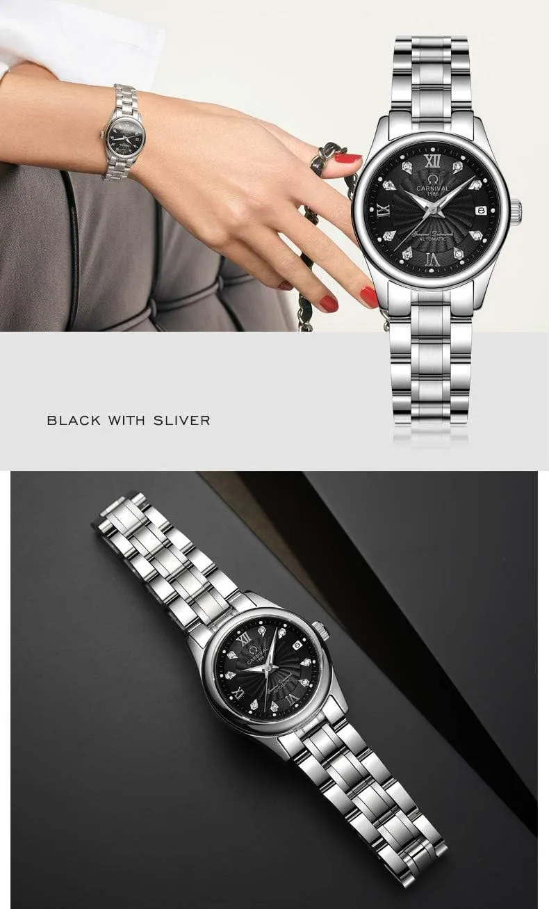 Gosasa Relogio Feminino Luxury Women Mechanical Watches Ladies Waterproof Crystal Sapphire Automatic Wristwatch Calendar Clock