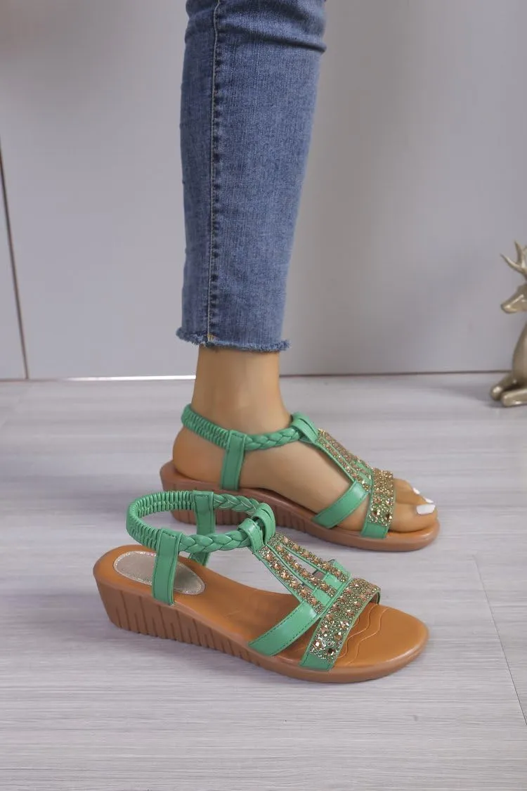 Green Boho Sandals,Beach Shoes Women Sandals,Vintage Wedge Sandals for Women,Sandalias De Mujer De Vestir Elegantes,Womens Wide Width Sandals with Arch Support
