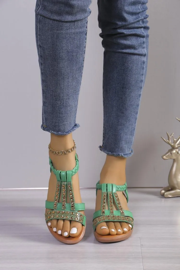 Green Boho Sandals,Beach Shoes Women Sandals,Vintage Wedge Sandals for Women,Sandalias De Mujer De Vestir Elegantes,Womens Wide Width Sandals with Arch Support