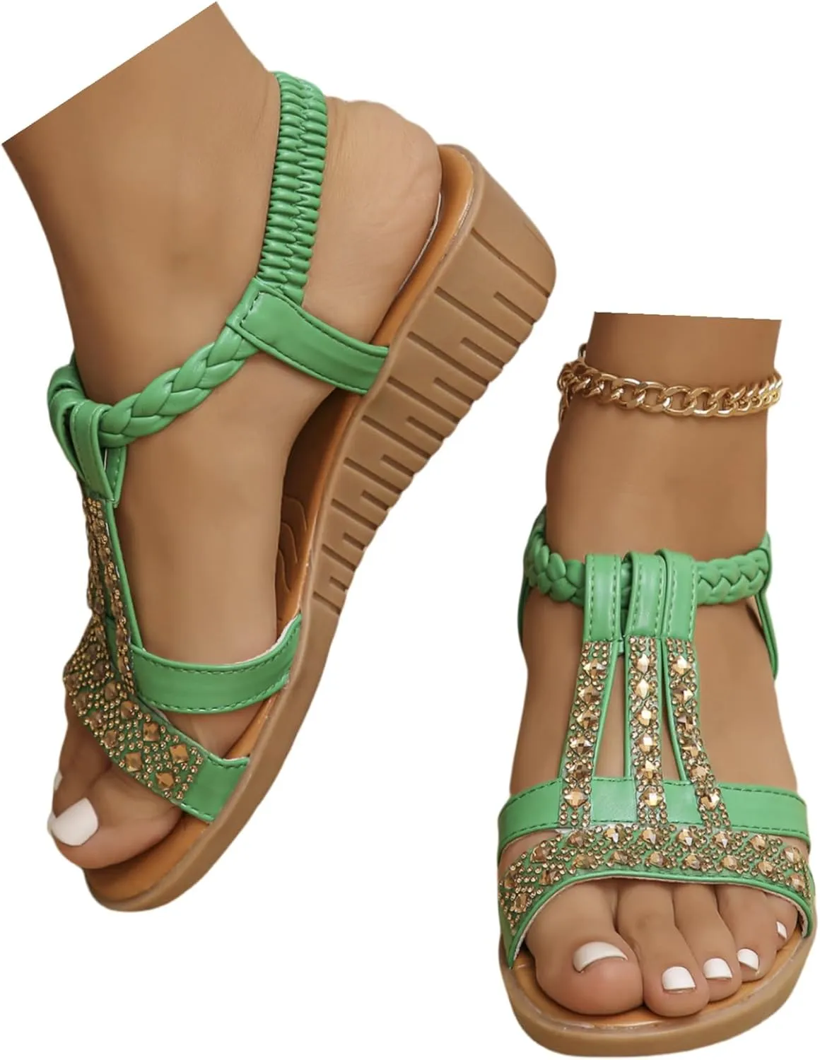 Green Boho Sandals,Beach Shoes Women Sandals,Vintage Wedge Sandals for Women,Sandalias De Mujer De Vestir Elegantes,Womens Wide Width Sandals with Arch Support