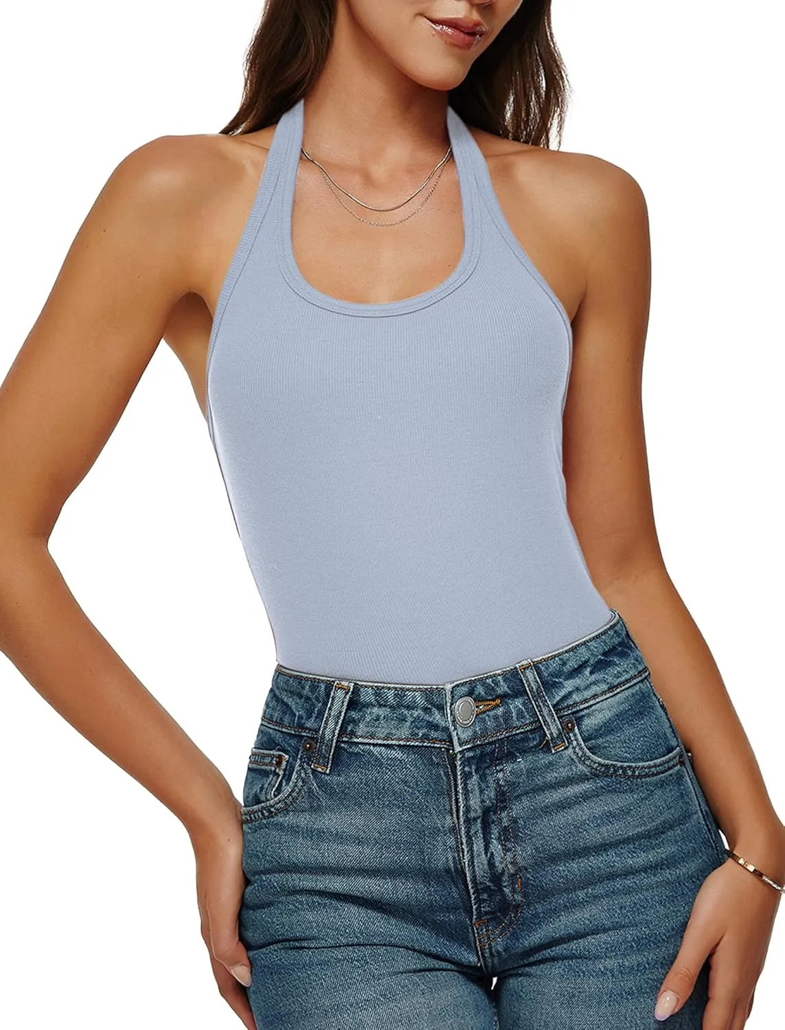 Halter Tank Tops for Women 2025 Summer Backless Going Out Crop Tops Cute Workout Y2K Trendy Camisole Shirts