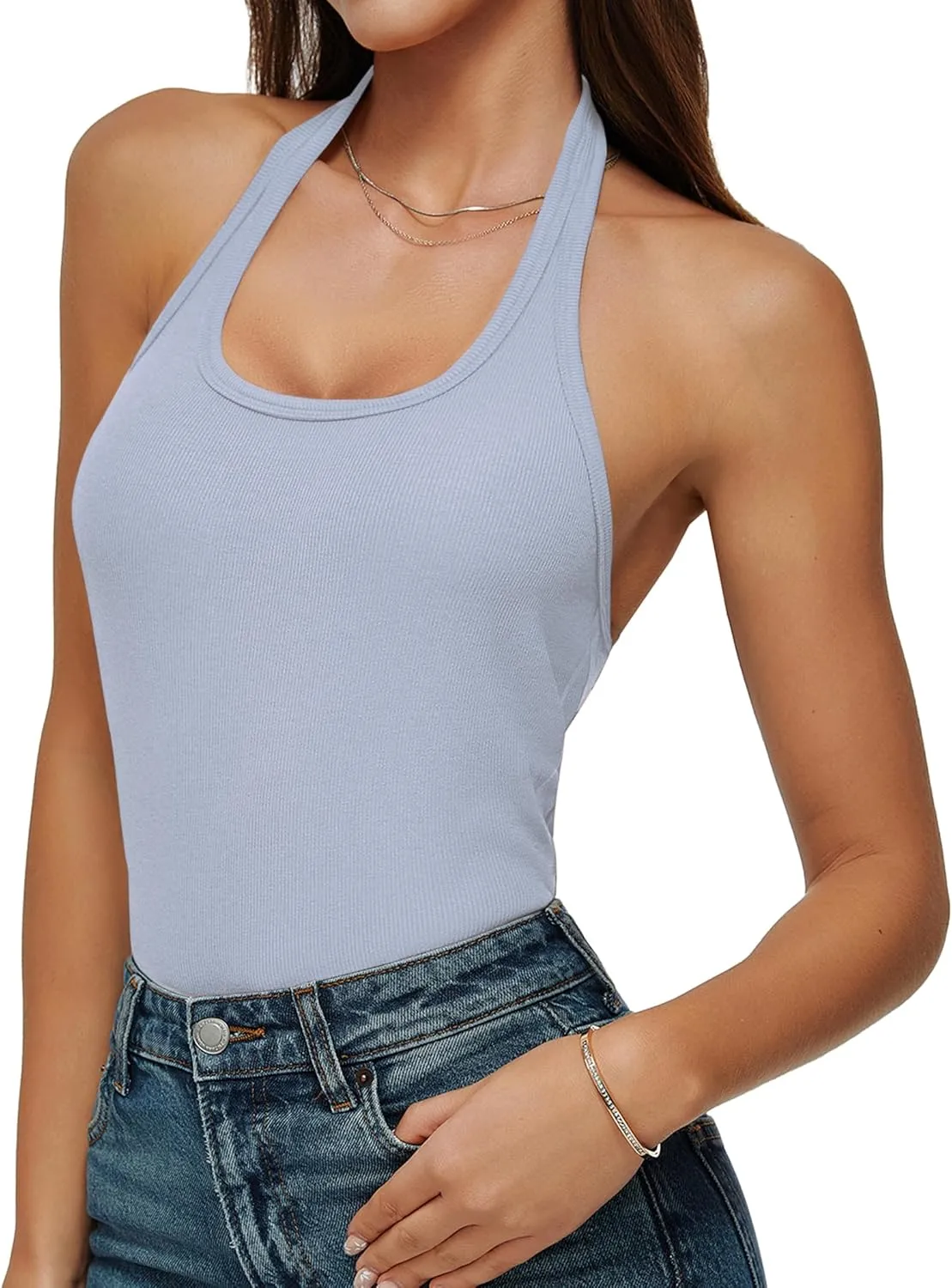 Halter Tank Tops for Women 2025 Summer Backless Going Out Crop Tops Cute Workout Y2K Trendy Camisole Shirts