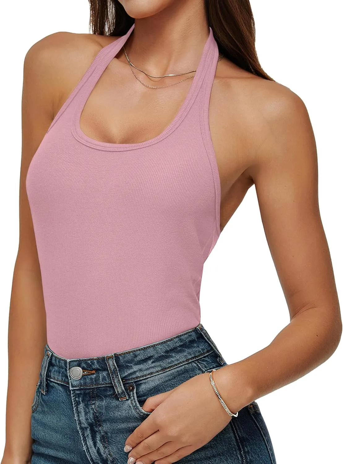 Halter Tank Tops for Women 2025 Summer Backless Going Out Crop Tops Cute Workout Y2K Trendy Camisole Shirts