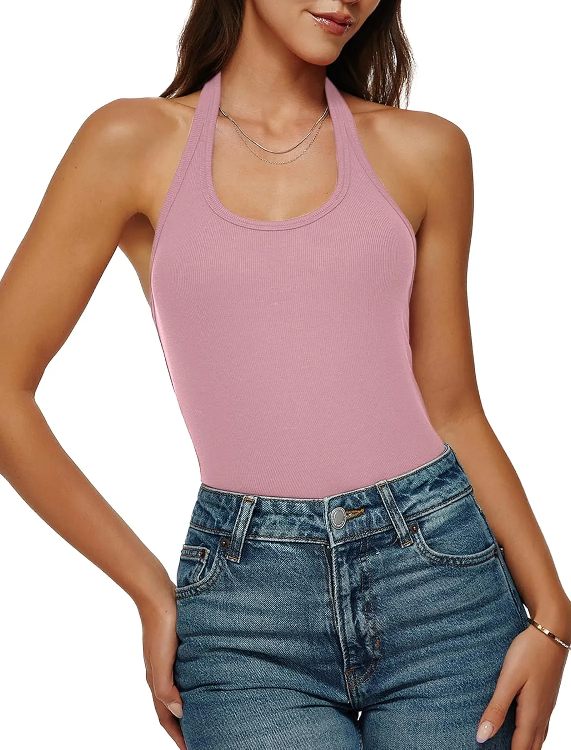 Halter Tank Tops for Women 2025 Summer Backless Going Out Crop Tops Cute Workout Y2K Trendy Camisole Shirts