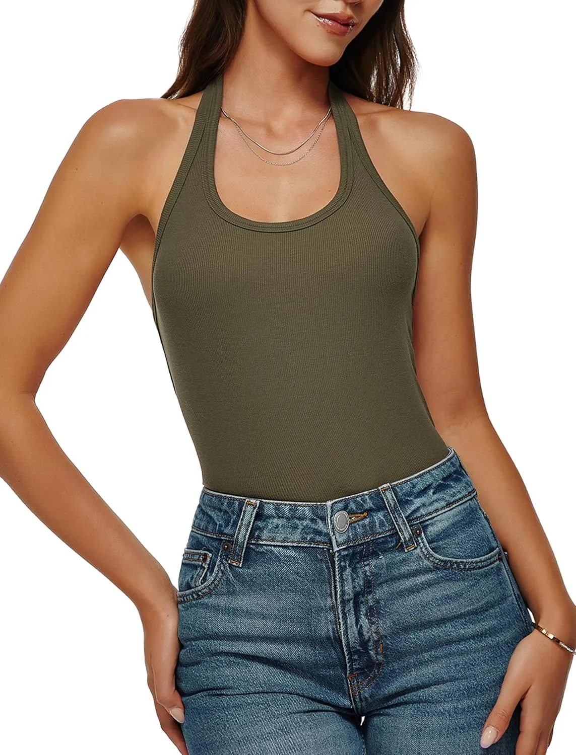 Halter Tank Tops for Women 2025 Summer Backless Going Out Crop Tops Cute Workout Y2K Trendy Camisole Shirts
