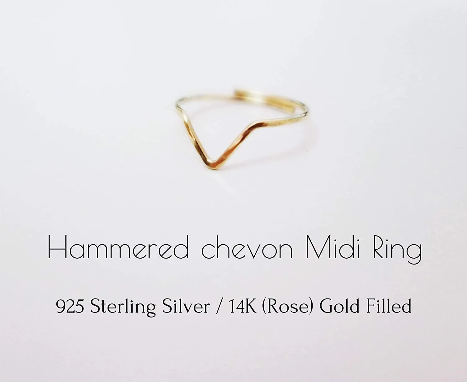Hand Made 14K Gold Filled Hammered Texture Chevron Midi Ring Knuckle Ring Stacking Ring Everyday Wear Minimalist Jewerlry Mordern Dainty Boho Women Men Teenager 925 Sterling Silver 14K Rose Gold Fill