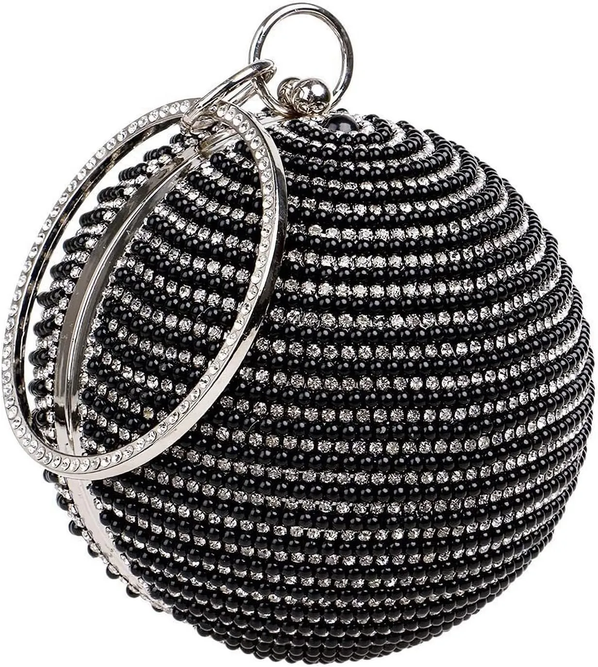 Handbag for Women Bridal Wedding Purse Crossbody Evening Round Ball Clutch Purse Beaded Pearl Rhinestones Shoulder