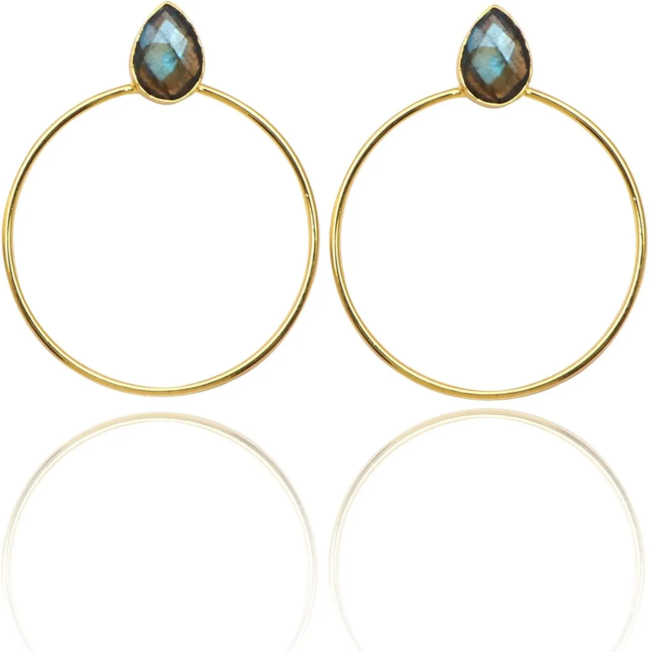 Handmade Round Circle Hoop Earring | Gemstone Labradorite Stud Earring | Gold Plated Pear Shape Hoop Stud Earring Pairs | Gift For Her Jewelry | 1822)6