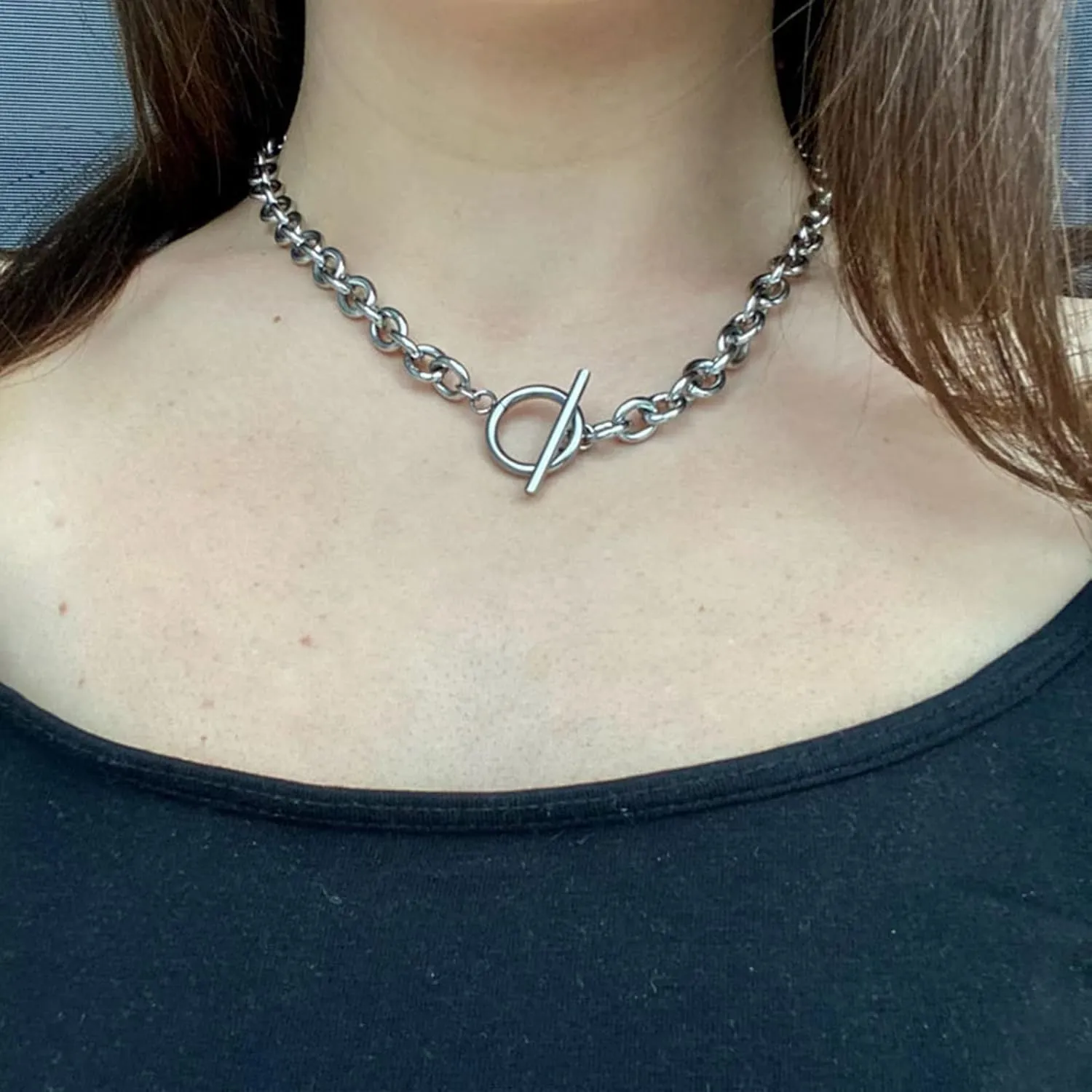 Harry and Henry Chunky Gold Toggle Necklace Trendy Silver Cuban Link Chain Choker Toggle Bar Clasp Necklaces for Women Chunky Statement Necklaces Jewelry Gifts