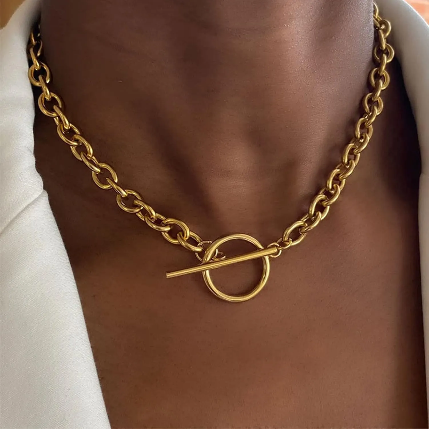 Harry and Henry Chunky Gold Toggle Necklace Trendy Silver Cuban Link Chain Choker Toggle Bar Clasp Necklaces for Women Chunky Statement Necklaces Jewelry Gifts