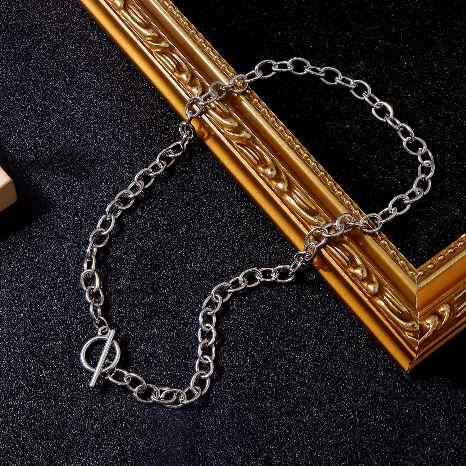 Harry and Henry Chunky Gold Toggle Necklace Trendy Silver Cuban Link Chain Choker Toggle Bar Clasp Necklaces for Women Chunky Statement Necklaces Jewelry Gifts