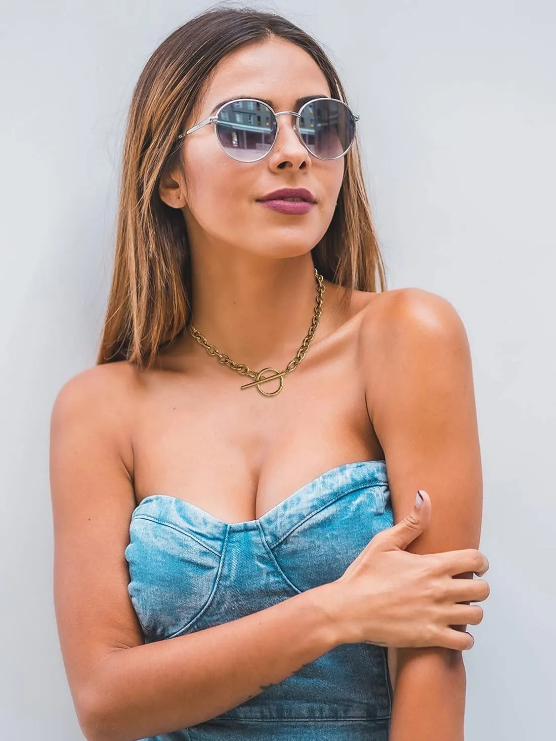 Harry and Henry Chunky Gold Toggle Necklace Trendy Silver Cuban Link Chain Choker Toggle Bar Clasp Necklaces for Women Chunky Statement Necklaces Jewelry Gifts