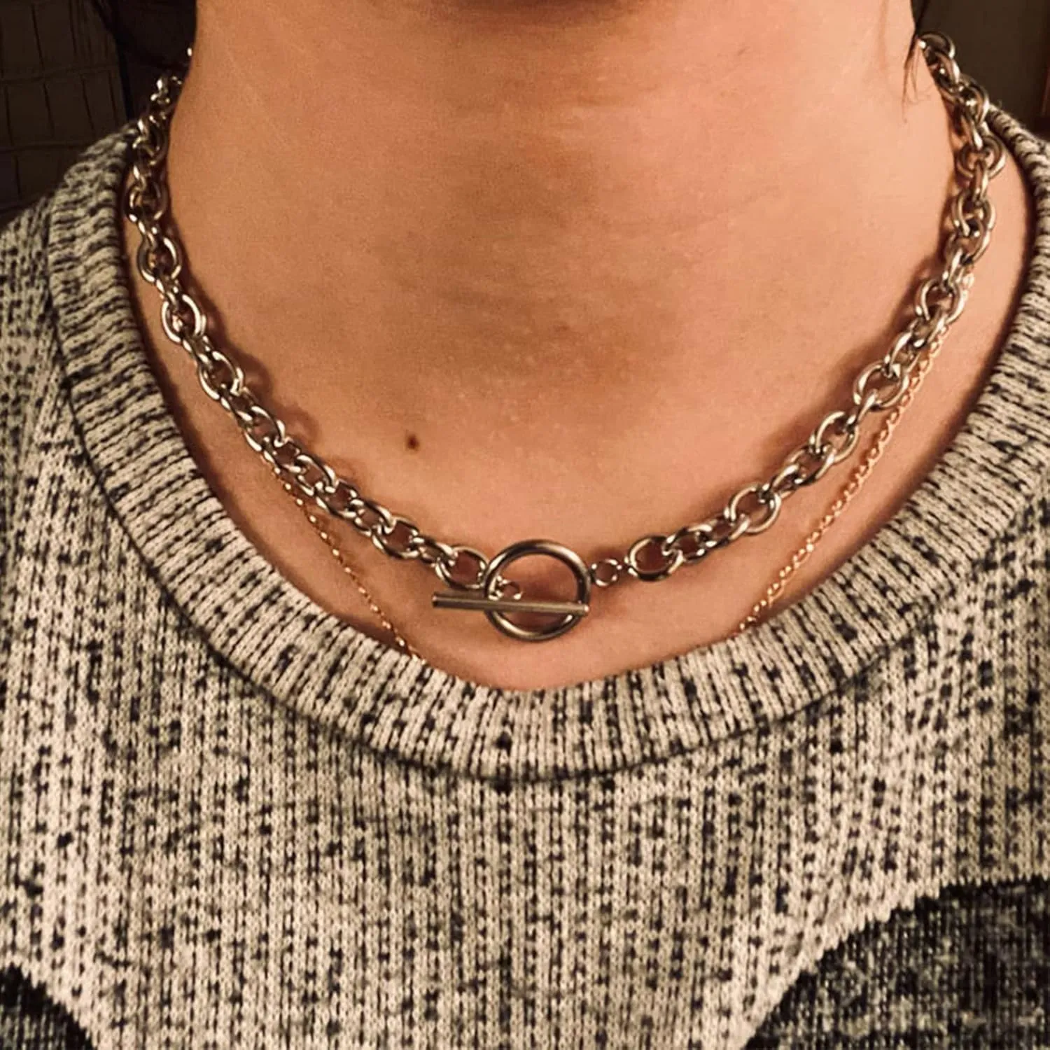 Harry and Henry Chunky Gold Toggle Necklace Trendy Silver Cuban Link Chain Choker Toggle Bar Clasp Necklaces for Women Chunky Statement Necklaces Jewelry Gifts